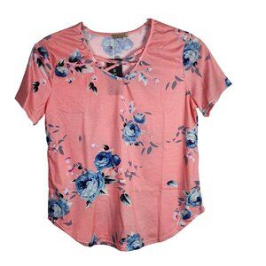 Easther Women Floral Print Short Sleeve T-Shirt Top Blouse Stretch XL